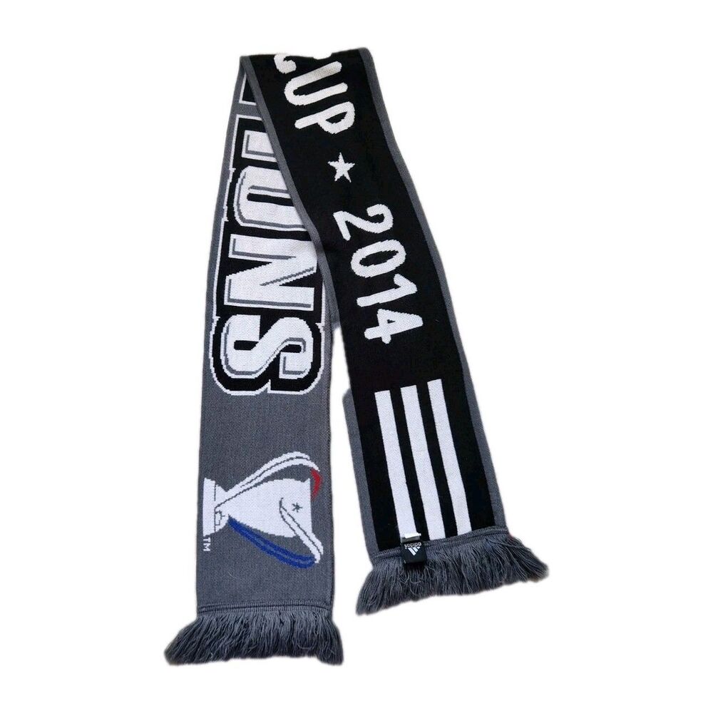 LA Galaxy MLS Cup 2014 Champions Scarf Adidas Soccer Fan Knit Fringe Black Gray